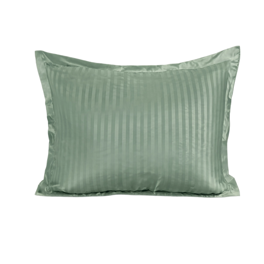 Zelesta Deluxe Hotel Stripe Satin Cotton Pillowcase Set Of 2 - Green