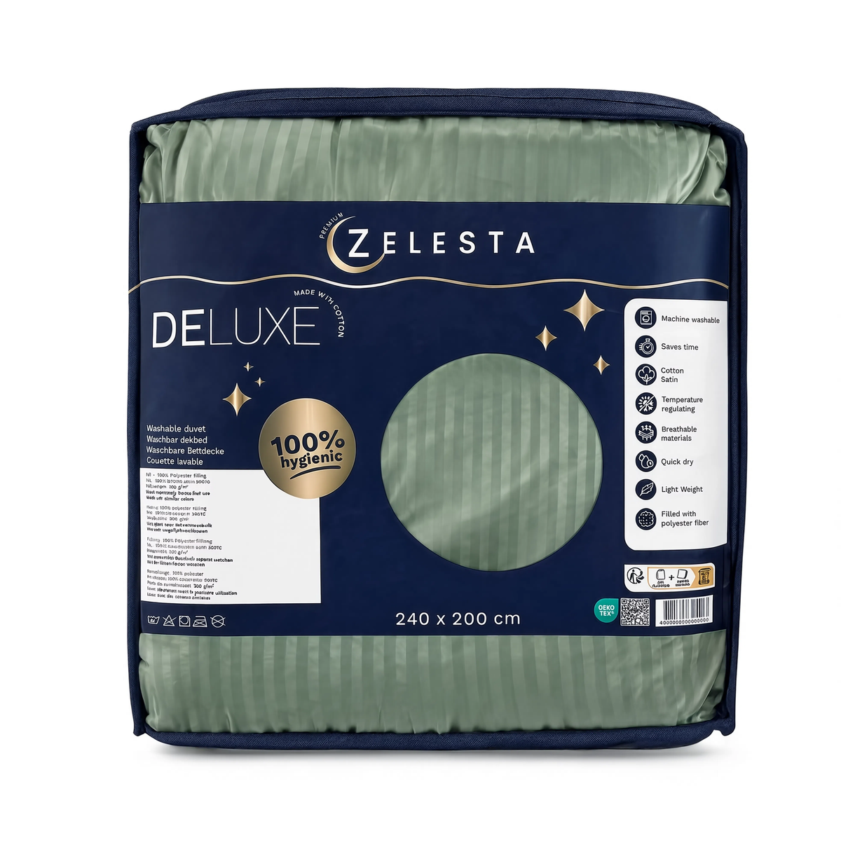 Zelesta Deluxe Hotel Stripe Satijn Katoen Dekbed - Groen