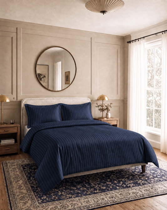 Zelesta Deluxe Hotel Stripe Seamless Satin Cotton Duvet - Blue