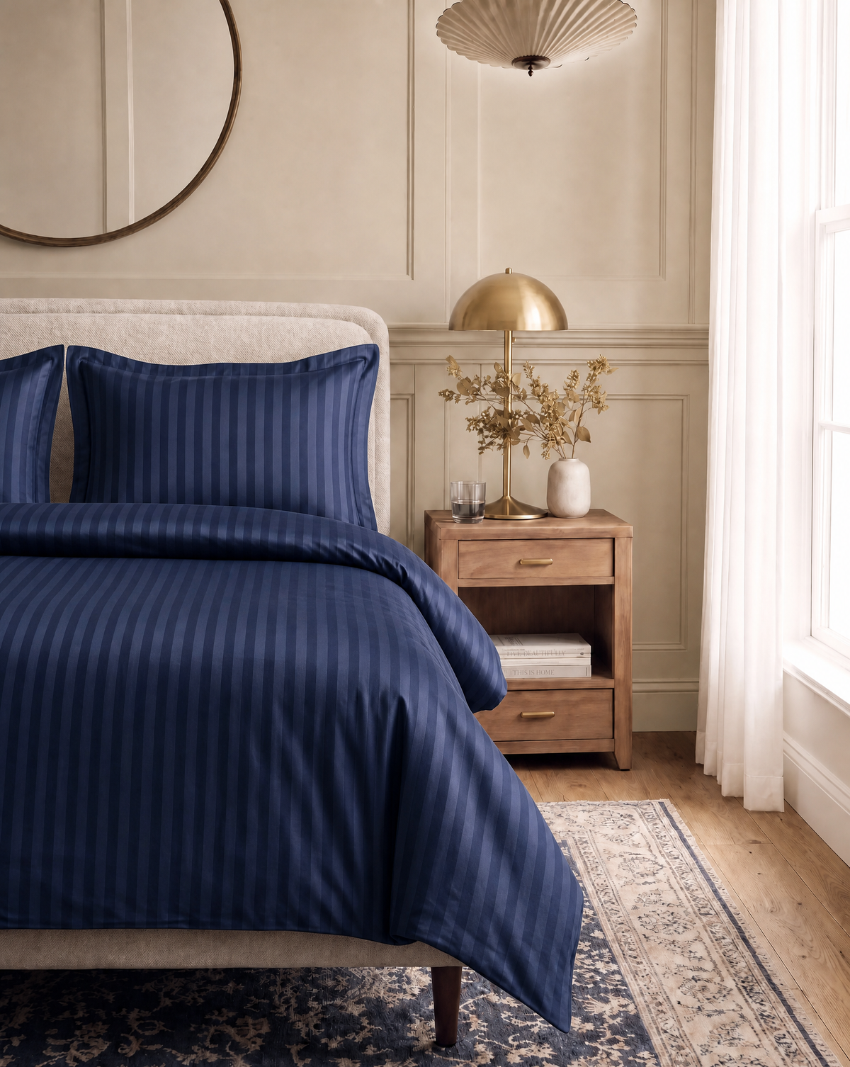 Zelesta Deluxe Hotel Stripe Seamless Satin Cotton Duvet - Blue
