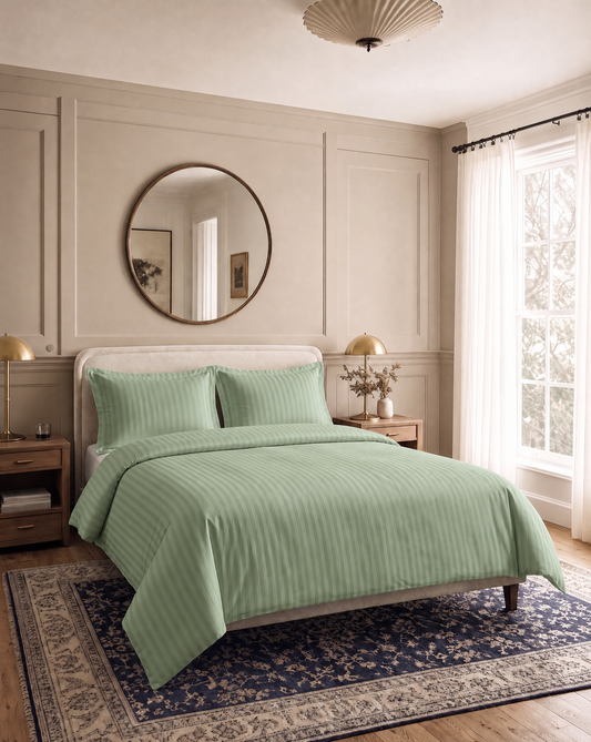 Zelesta Deluxe Hotel Stripe Seamless Satin Cotton Duvet - Green