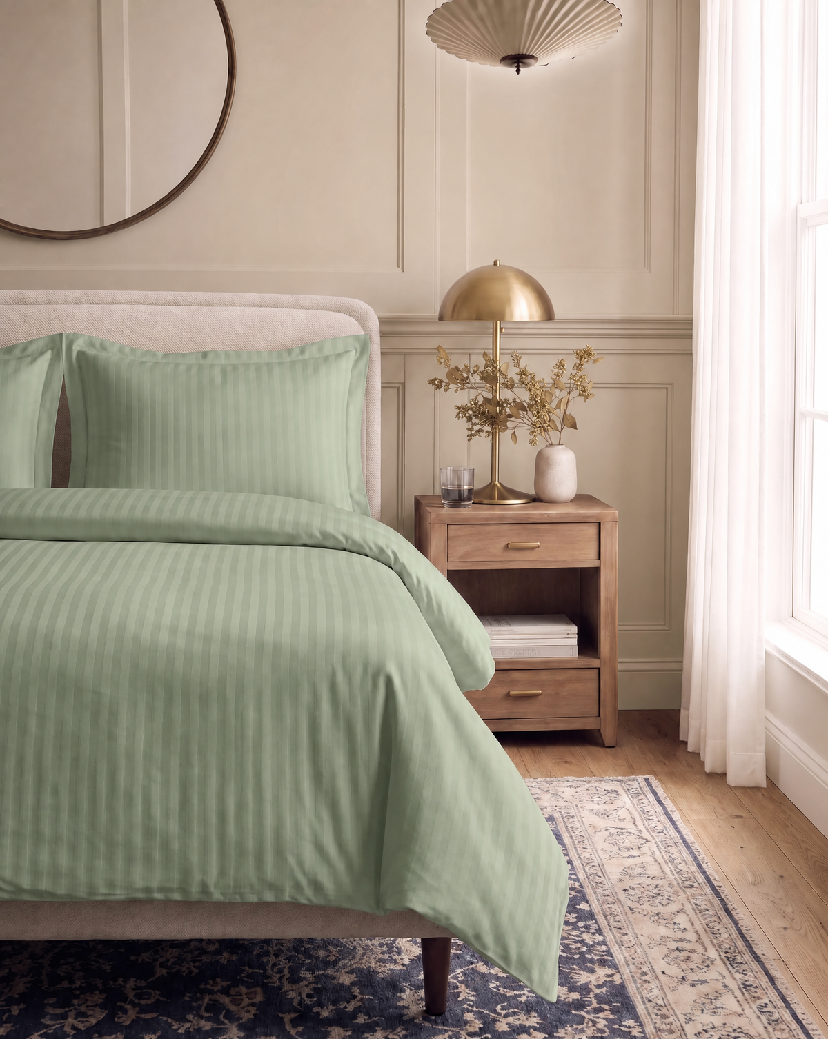 Zelesta Deluxe Hotel Stripe Seamless Satin Cotton Duvet - Green