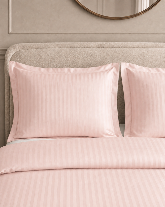 Zelesta Deluxe Hotel Stripe Naadloos Satijn Katoen Kussensloop Set Van 2 - Roze