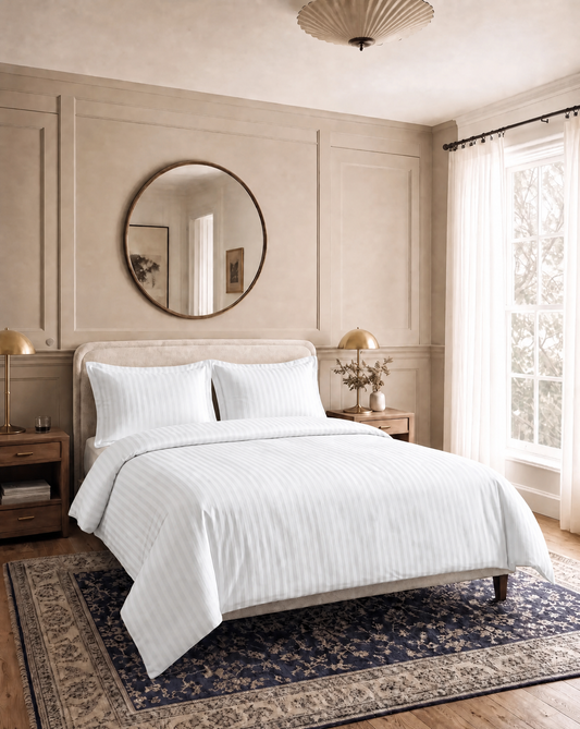 Zelesta Deluxe Hotel Stripe Seamless Satin Cotton Duvet - White
