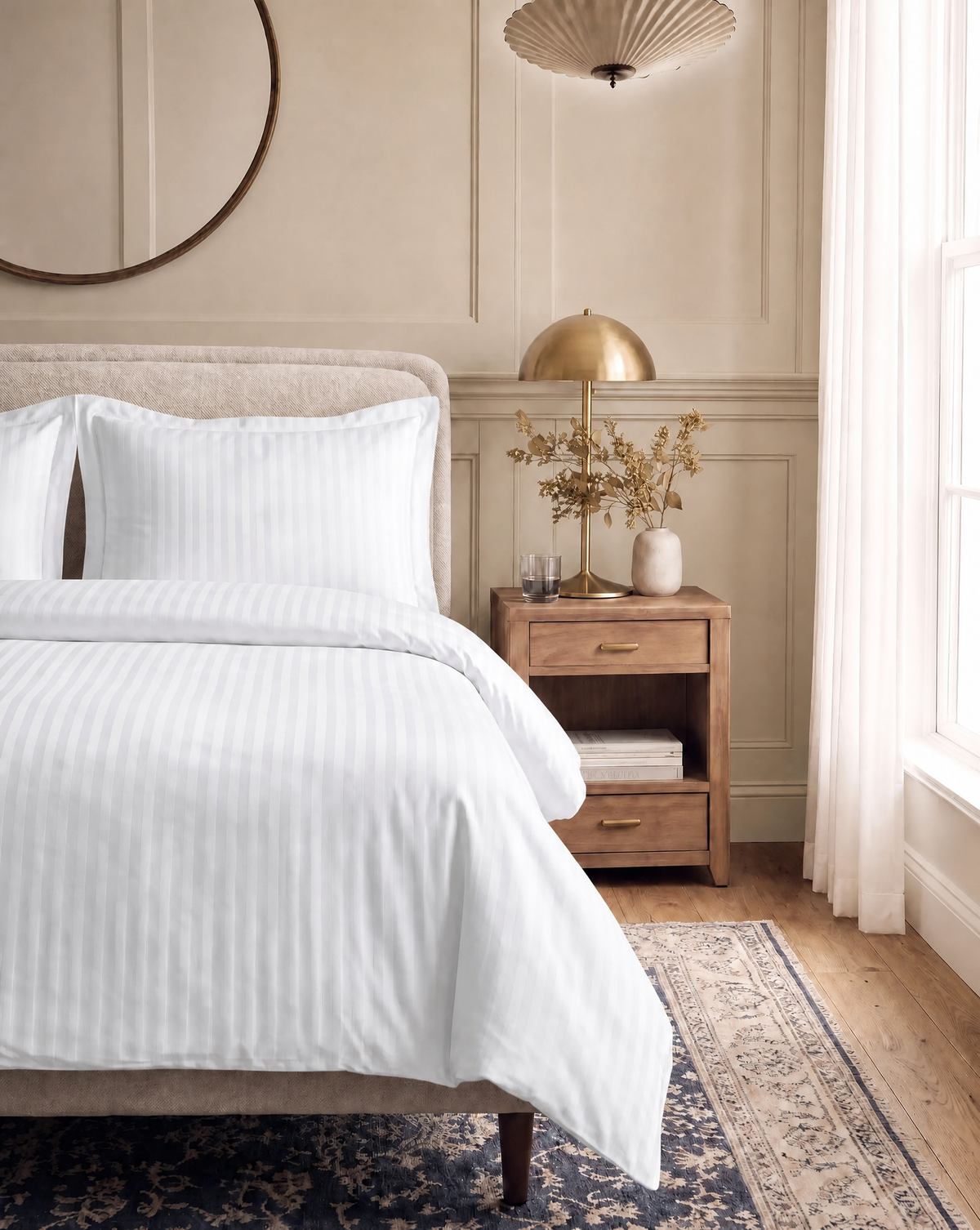 Zelesta Deluxe Hotel Stripe Seamless Satin Cotton Duvet - White