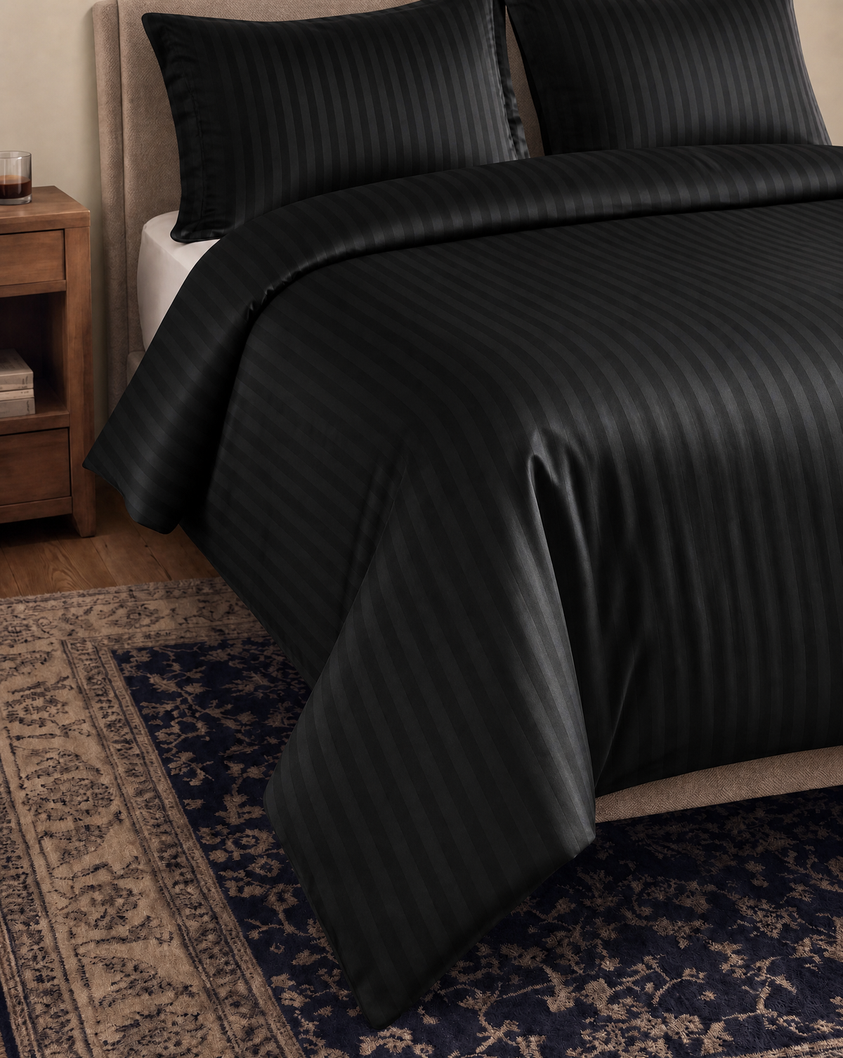 Zelesta Deluxe Hotel Stripe Naadloos Satijn Katoen Dekbed - Zwart
