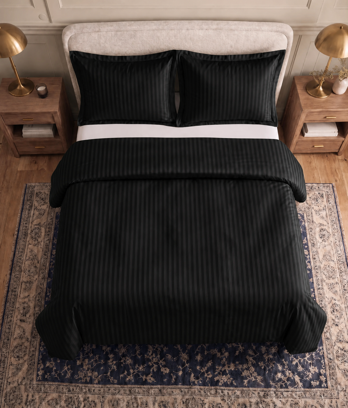 Zelesta Deluxe Hotel Stripe Seamless Satin Cotton Duvet - Black