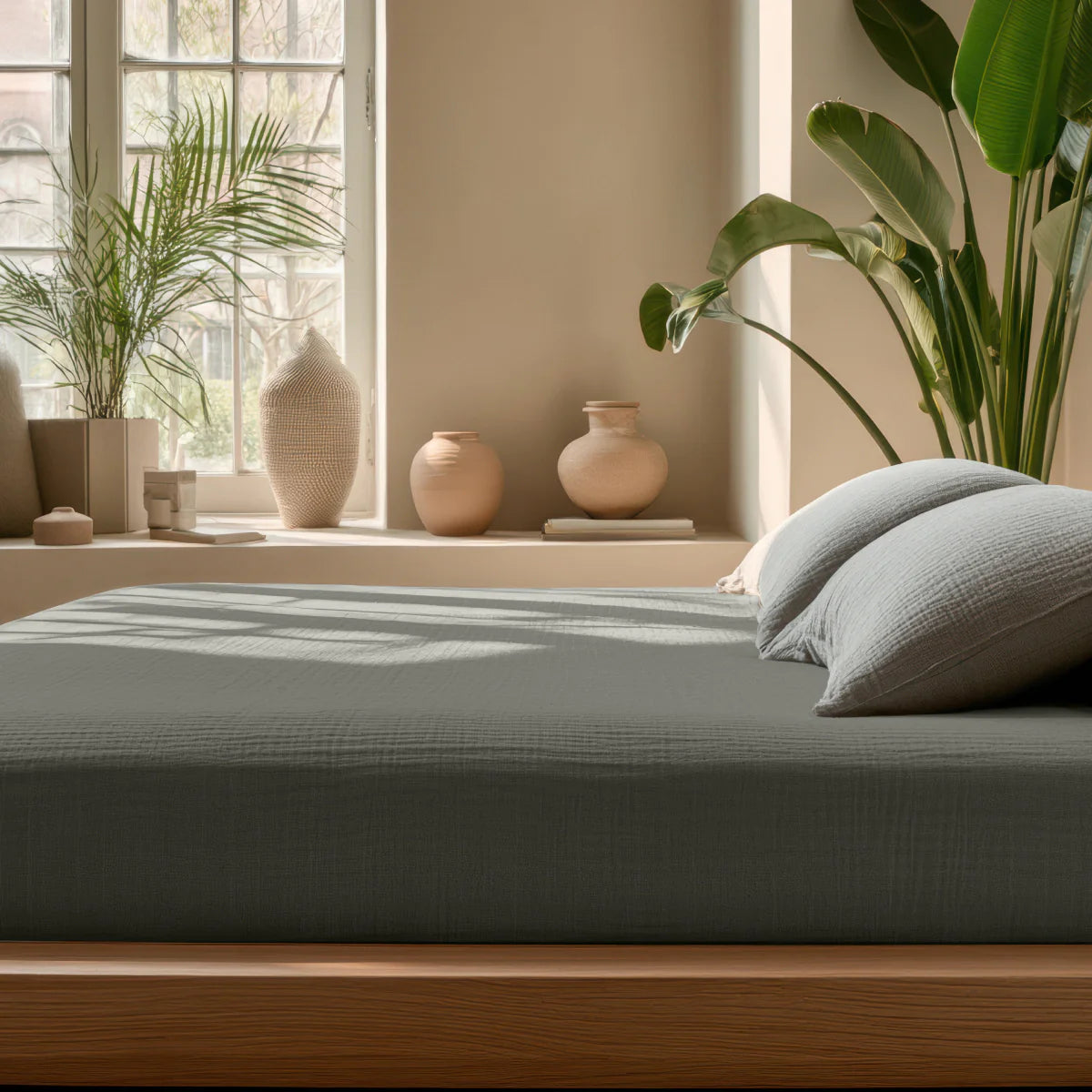 Zelesta Muslin Fitted Sheet - Grey-Green image