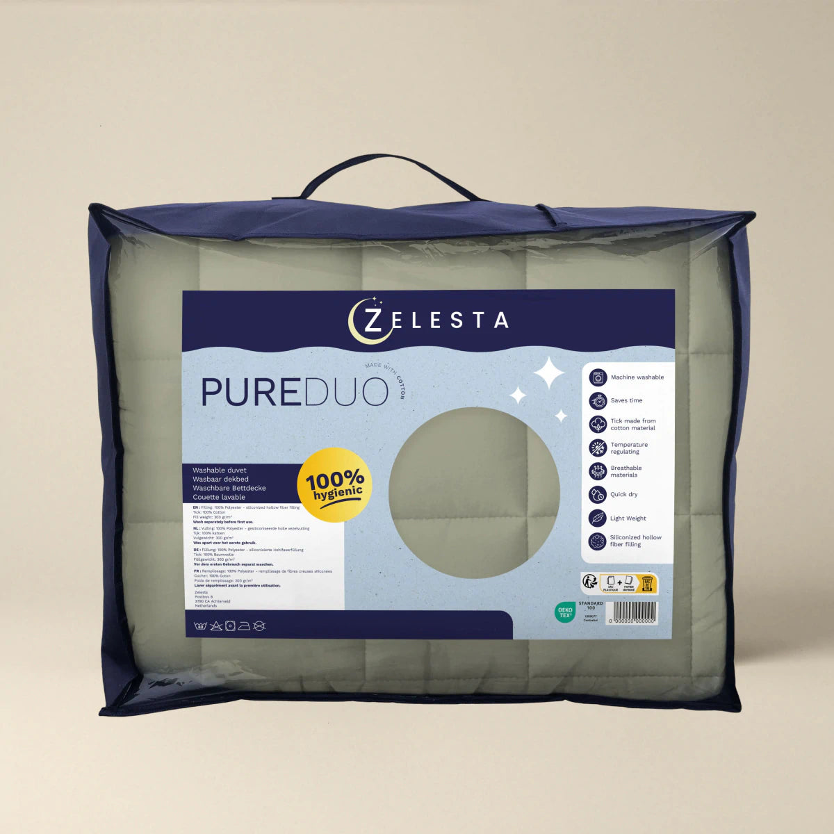 Zelesta Pure Duo Katoen Dekbed - Grijsgroen & Zacht grijsgroen