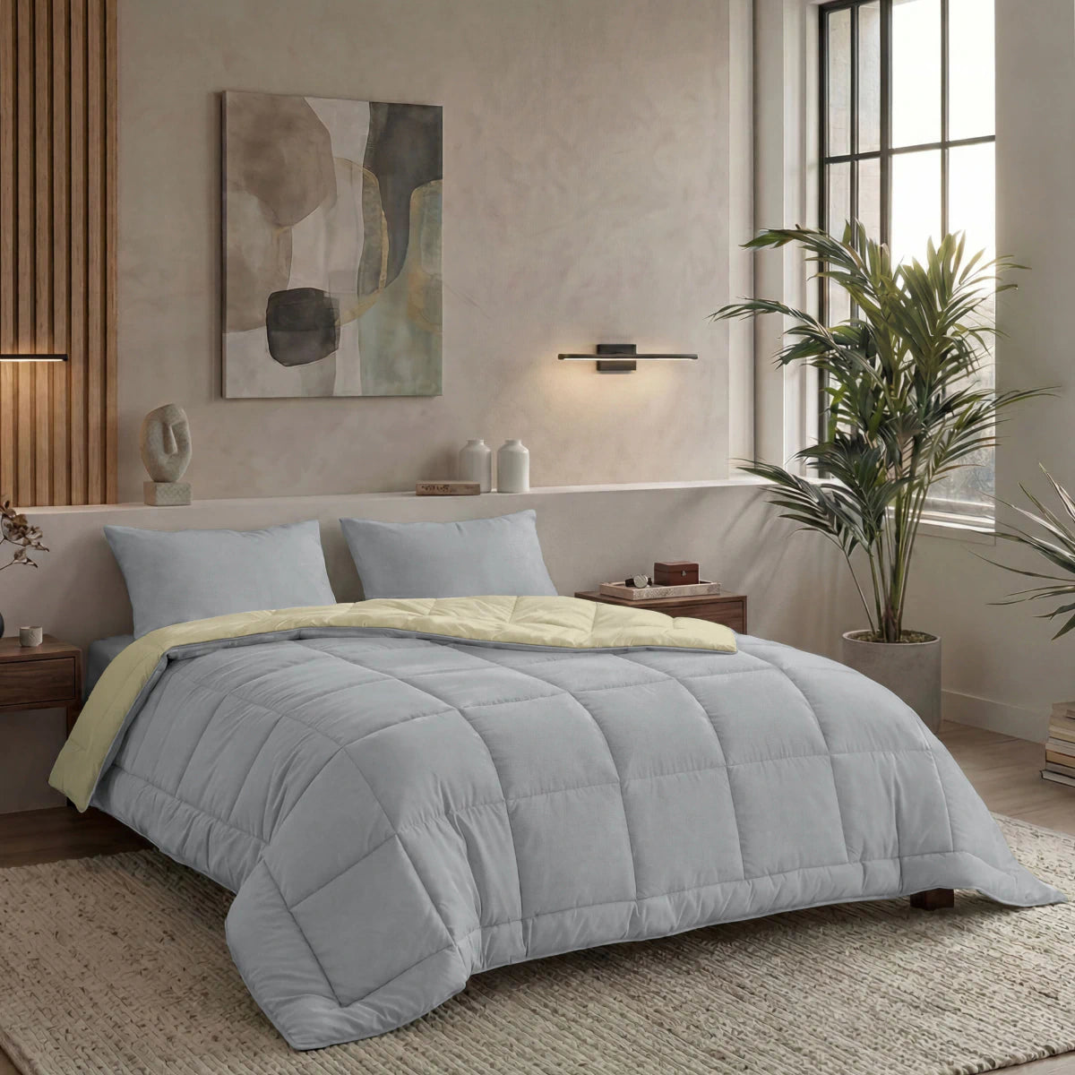 Zelesta Pure Duo Katoen Dekbed - Lichtgrijs & Botergeel