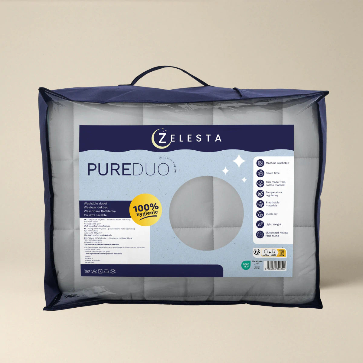 Zelesta Pure Duo Katoen Dekbed - Lichtgrijs & Botergeel