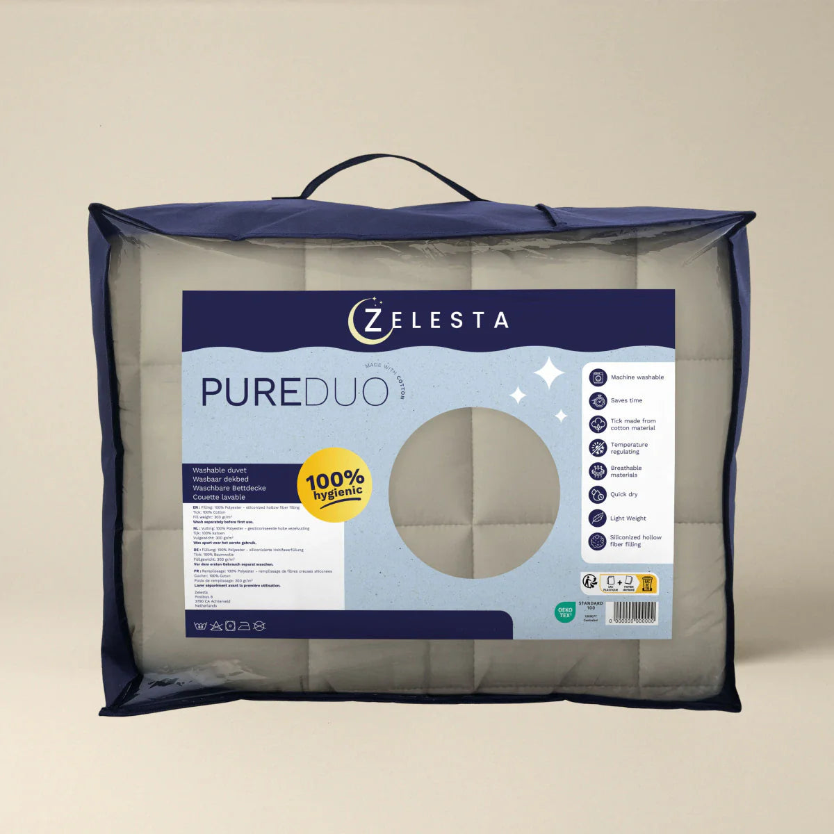 Zelesta Pure Duo Cotton Duvet - Warm Grey & Cream White