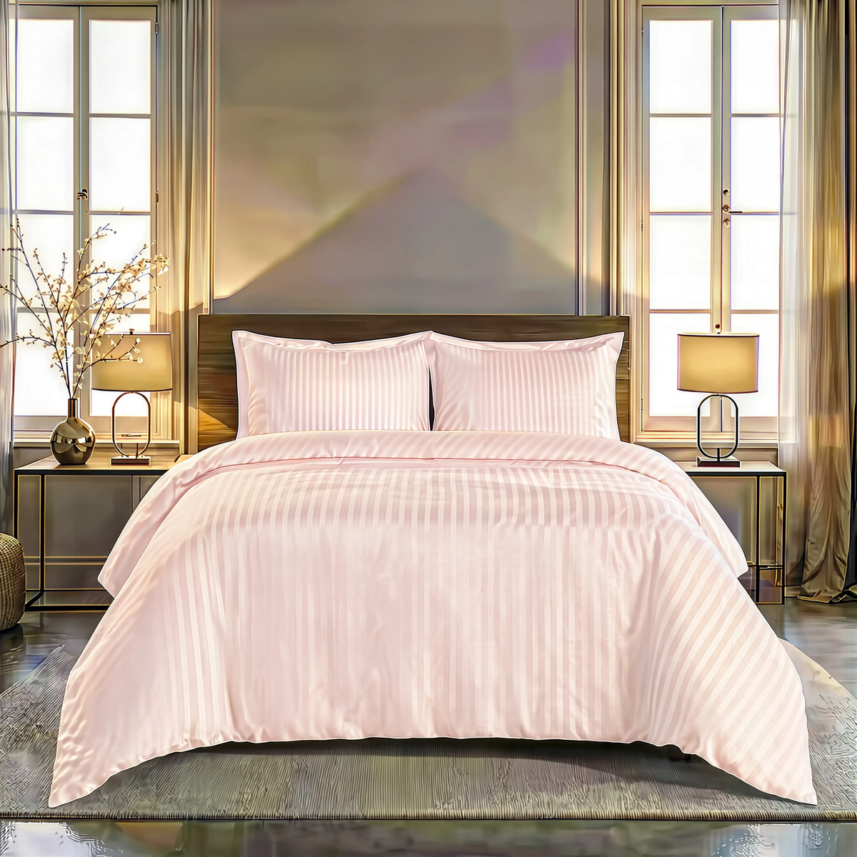 Zelesta Deluxe Hotel Stripe Satin Cotton Duvet - Pink