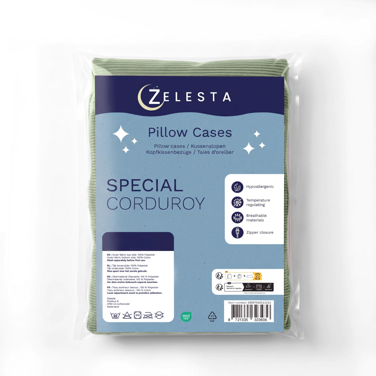 Zelesta Special Corduroy Katoenen Kussensloop Set Van 2 - Bosgroen