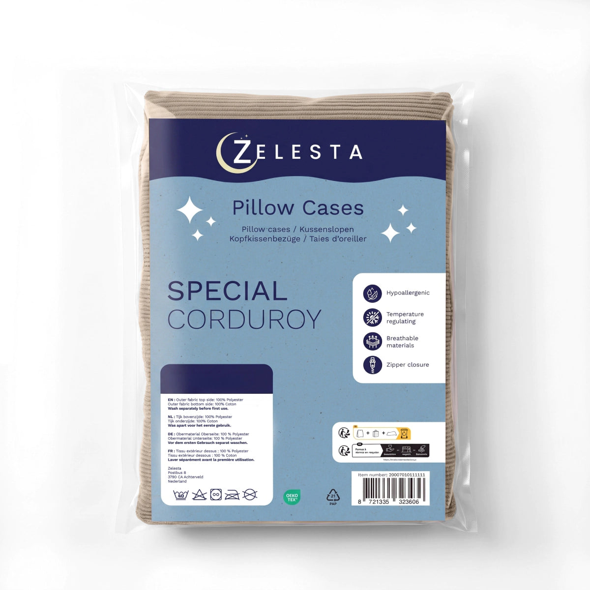 Zelesta Special Corduroy Katoenen Kussensloop Set Van 2 - Taupe