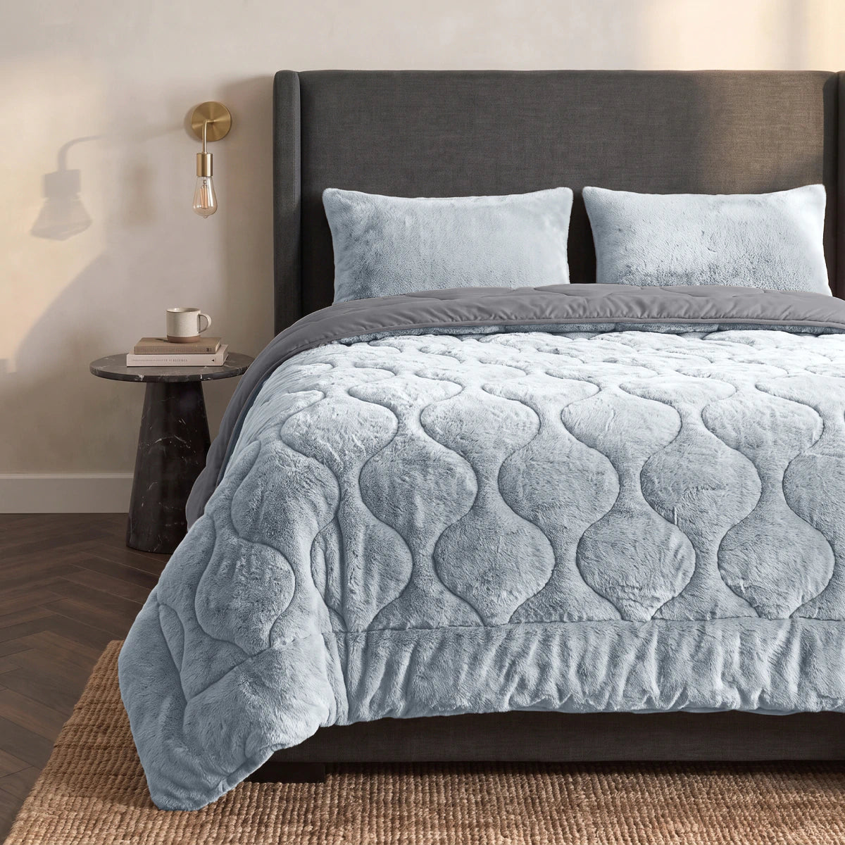 Zelesta Special Teddy Faux Fur Pillowcase Set Of 2 - Blueberry Blue