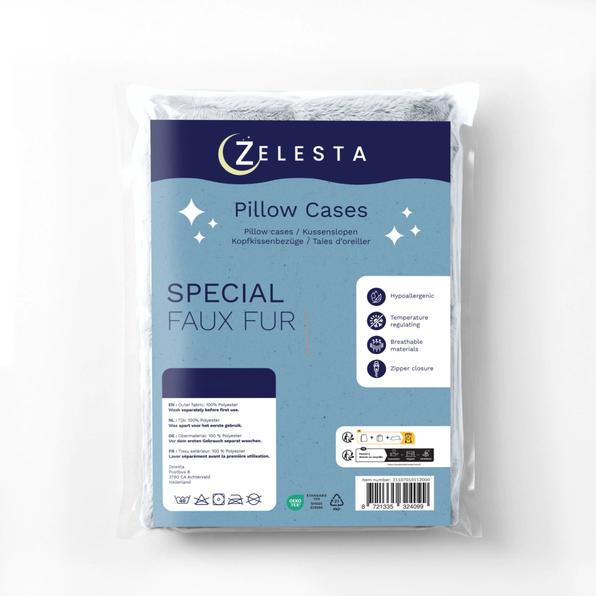 Zelesta Special Teddy Faux Fur Pillowcase Set Of 2 - Blueberry Blue