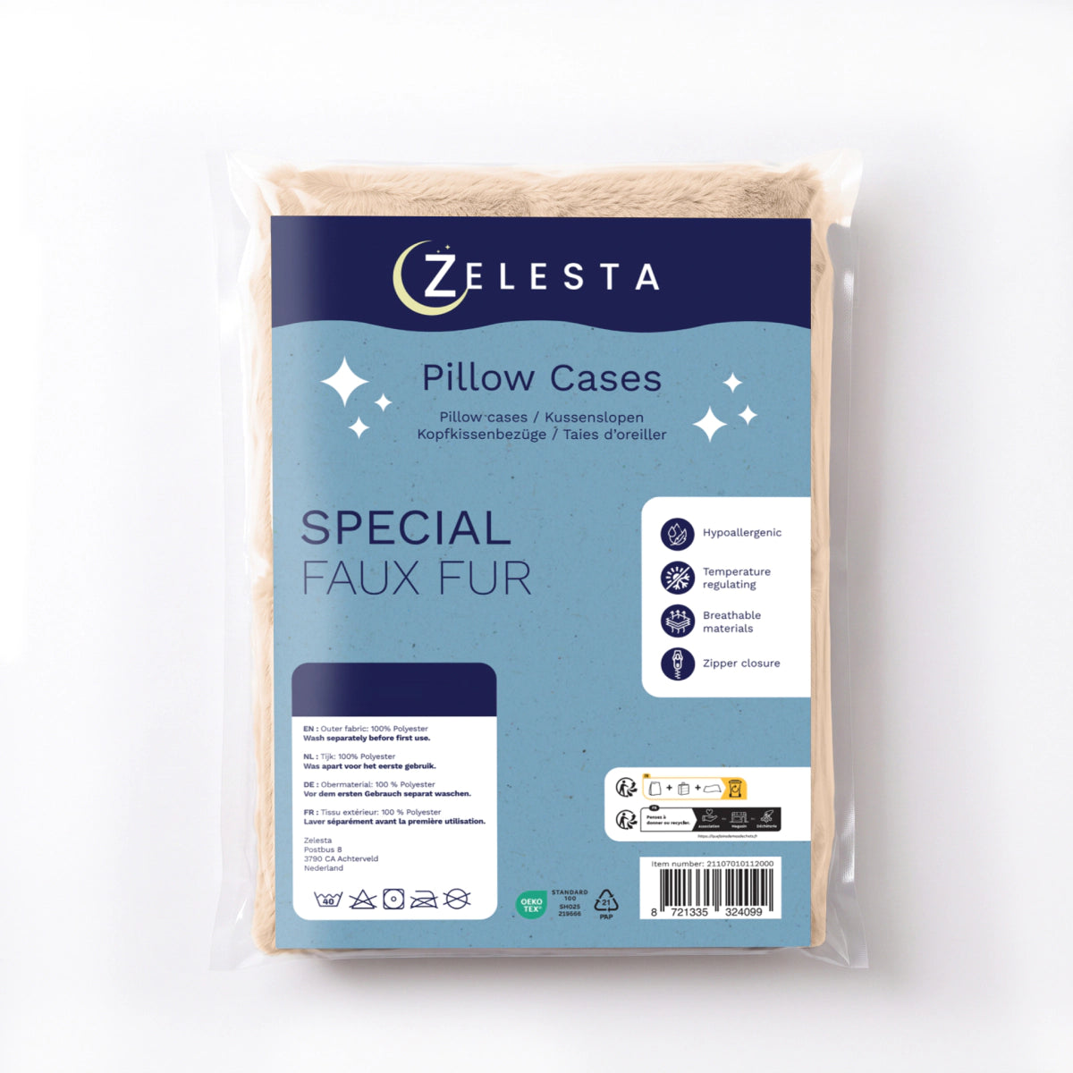 Zelesta Special Teddy Faux Fur Pillowcase Set Of 2 - Cozy Cappuccino