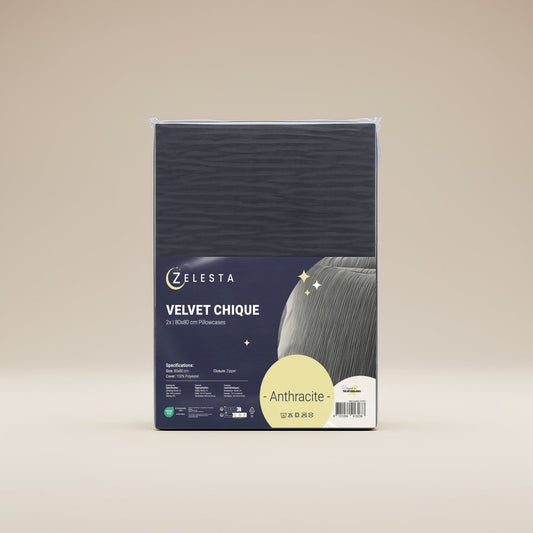 Zelesta Velvetbed Chique Kussensloop Set van 2 - Anthracite