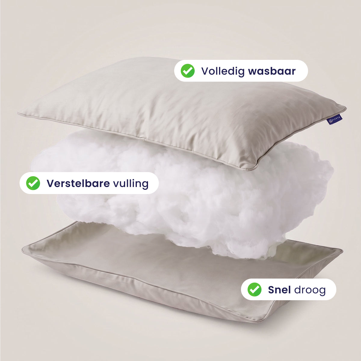 Zelesta Comfort Wasbaar & Aanpasbaar Hoofdkussen - Taupe