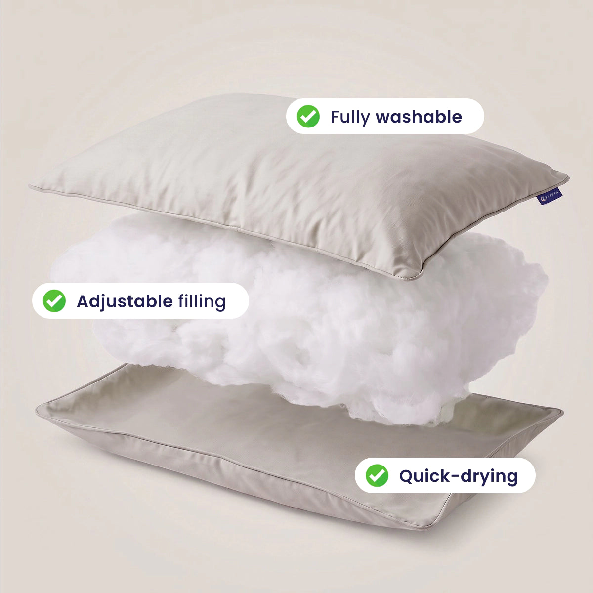 Zelesta Comfort Washable & Adjustable Pillow - Taupe