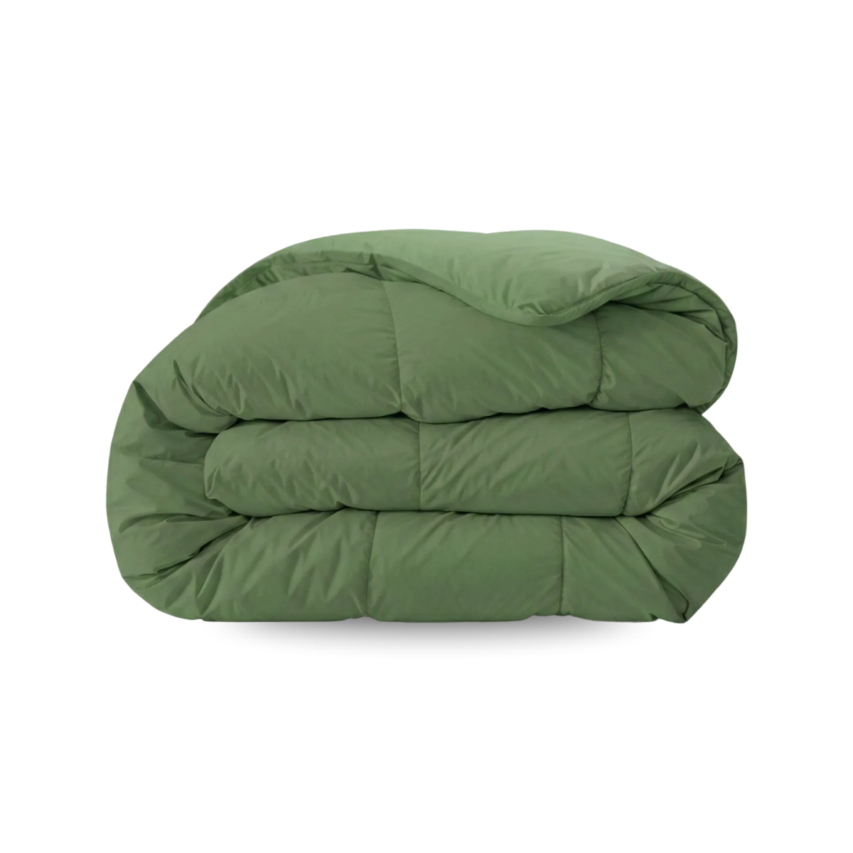 Een netjes opgevouwen Zelesta Wonderbed - Timeless Green dekbed wordt getoond tegen een effen witte achtergrond. Dit anti-allergische, wasbare dekbed combineert comfort met eenvoudig onderhoud.