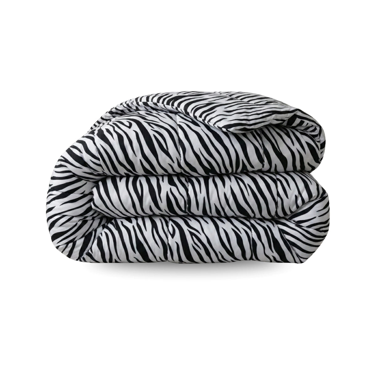 Het Zelesta Wonderbed - Zebra Skin is een gevouwen dekbed met een zwart-wit zebrastreeppatroon, met anti-allergische eigenschappen en wasbare stof voor gemakkelijke verzorging en frisheid.