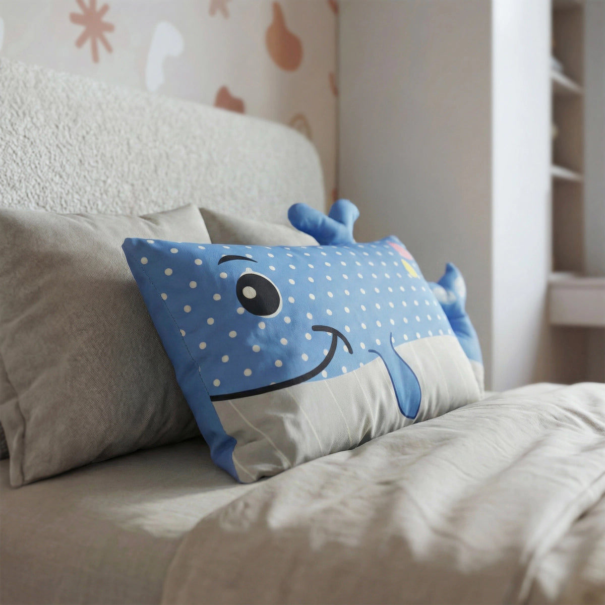 Hoofdkussen Kids Wally Walvis - Blauw/Grijs