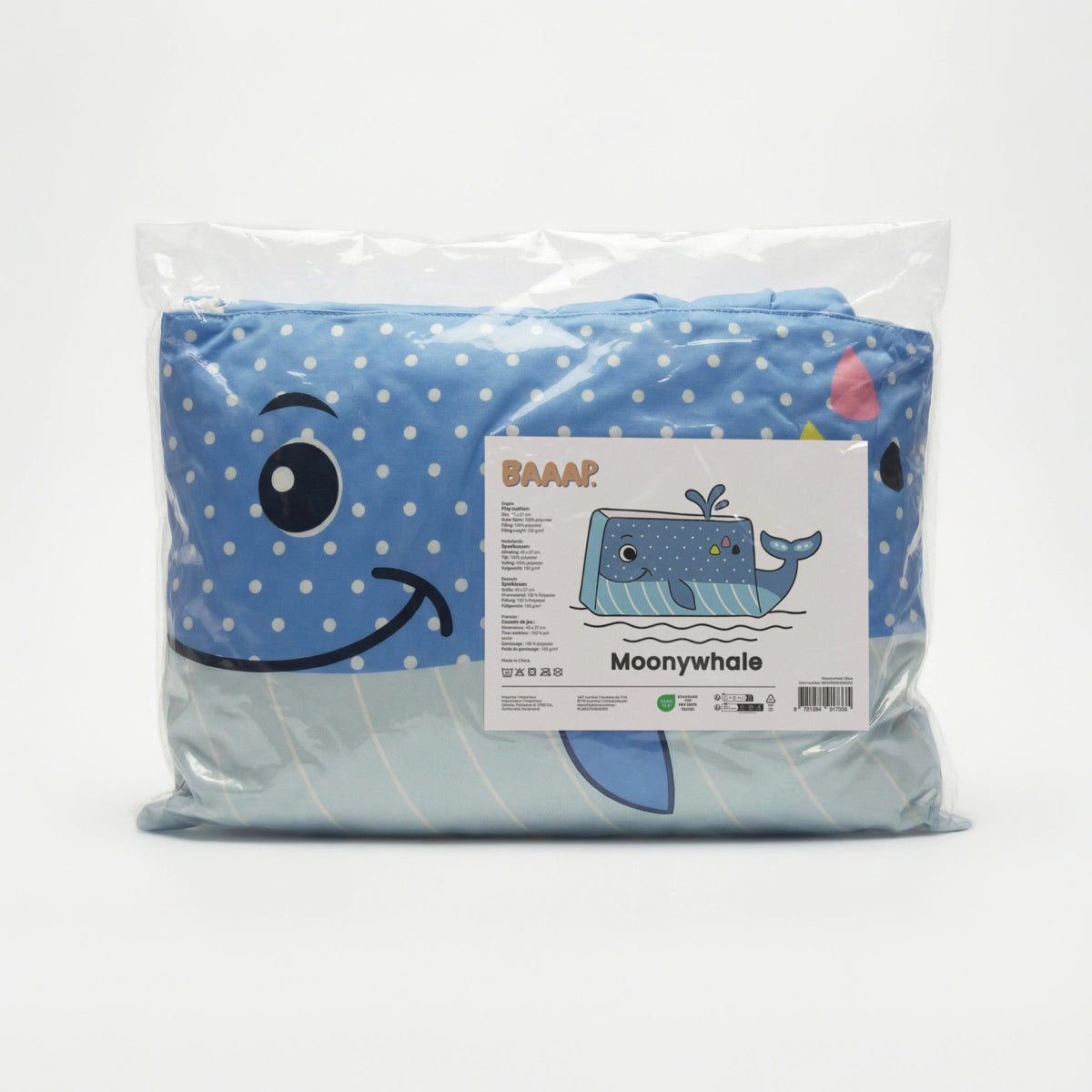 Hoofdkussen Kids Wally Walvis - Blauw/Grijs
