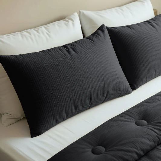 Japandibed Katoen Mousseline Kussensloop Set van 2 - Anthracite