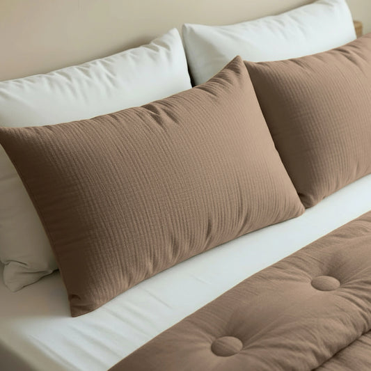 Japandibed Katoen Mousseline Kussensloop Set van 2 - Brown