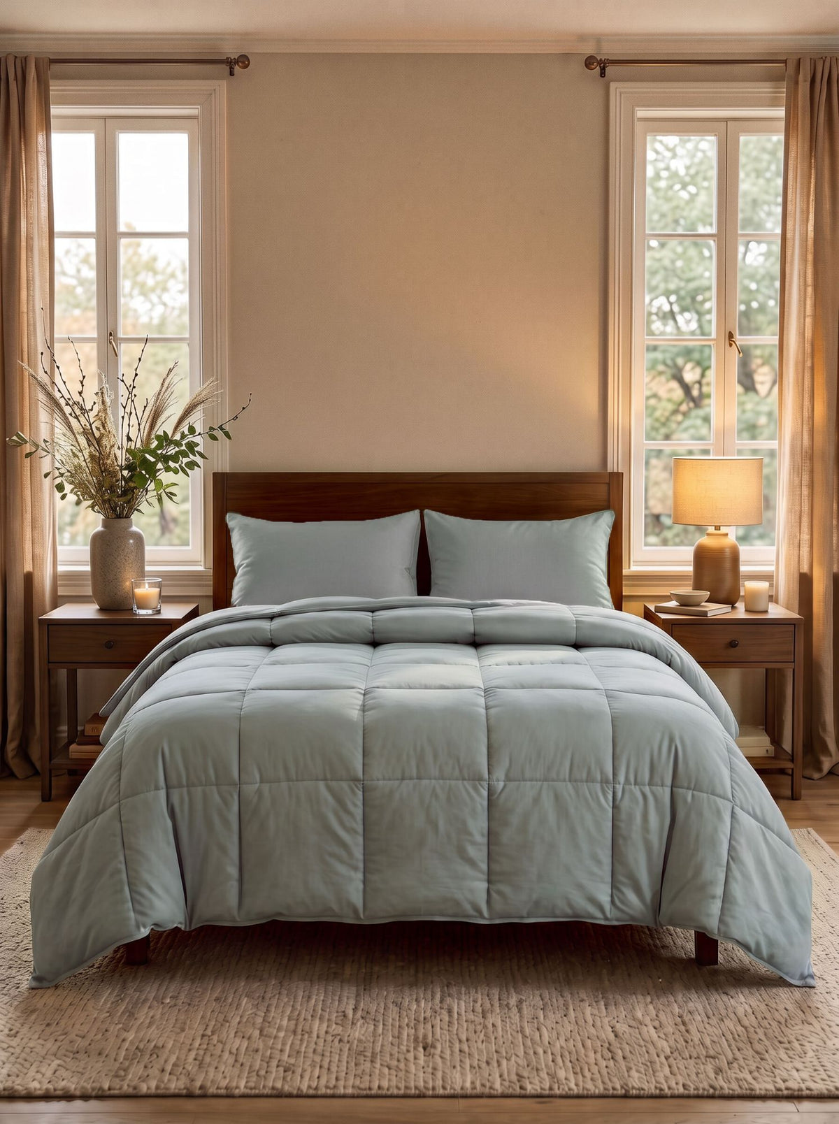 Zelesta Pure Uni Cotton 4-Season Duvet Morning Grey in slaapkamer