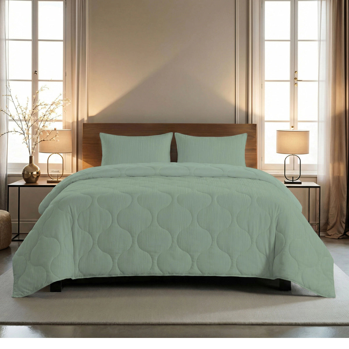 Zelesta Special Mousseline Zomerdekbed - Eucalyptusgroen