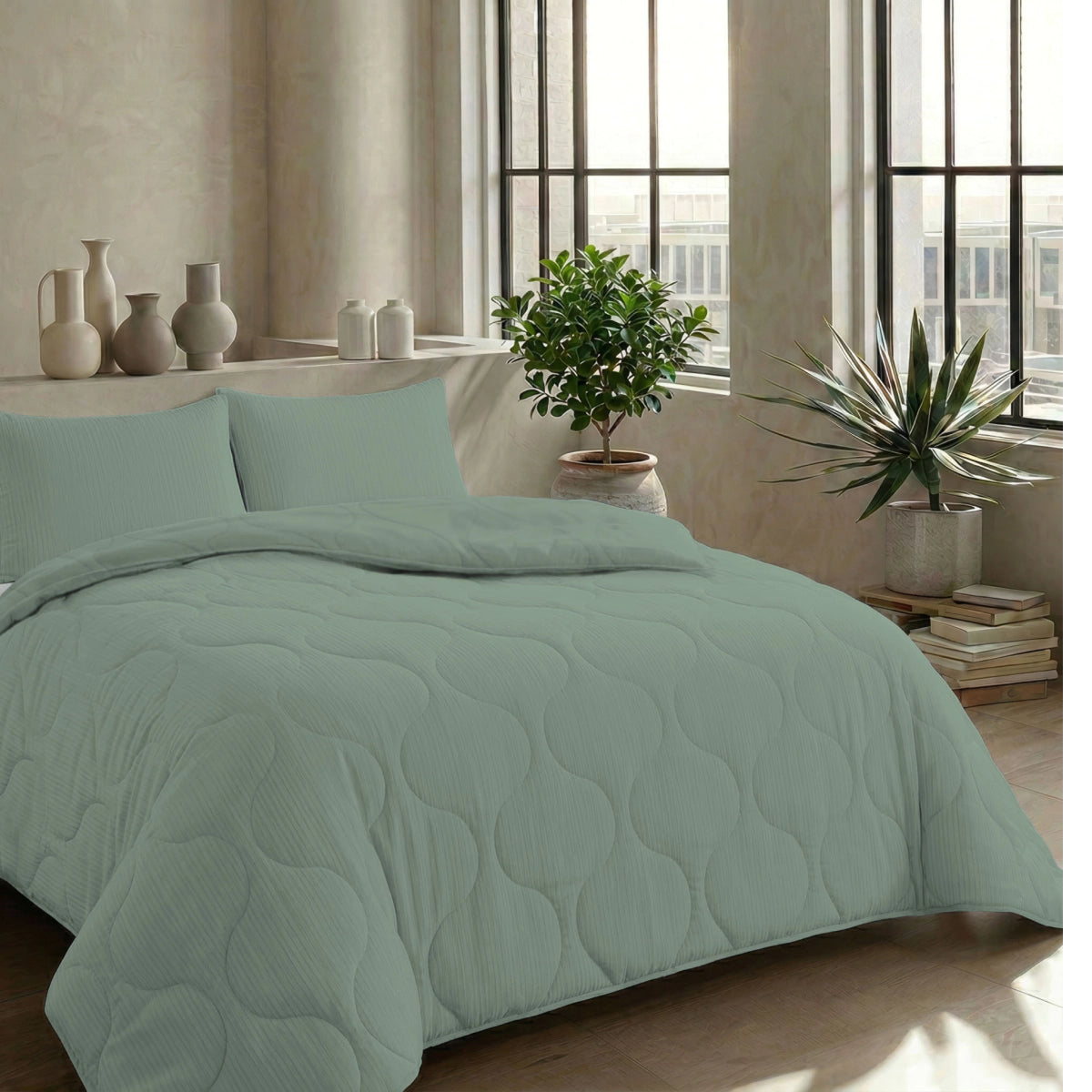 Zelesta Special Mousseline Zomerdekbed - Eucalyptusgroen