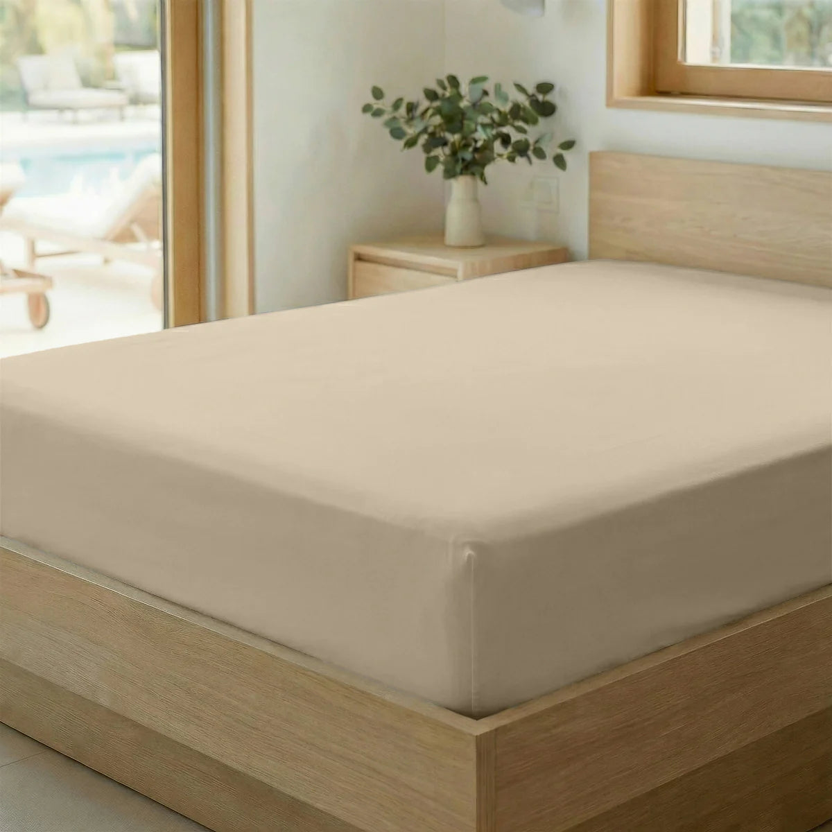 Zelesta Special Cooling Serene Fitted Sheet in Sand on a white background