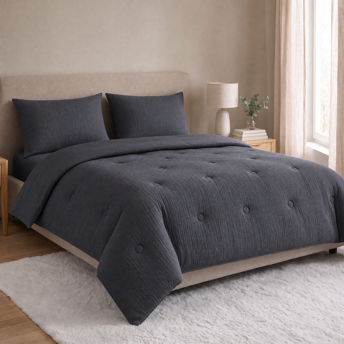 Zelesta Deluxe Katoenen Mousseline Kussensloop Set van 2 - Antraciet