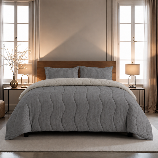 Zelesta Comfort Structure Seersucker Dekbed - Grijs & Lichtgrijs